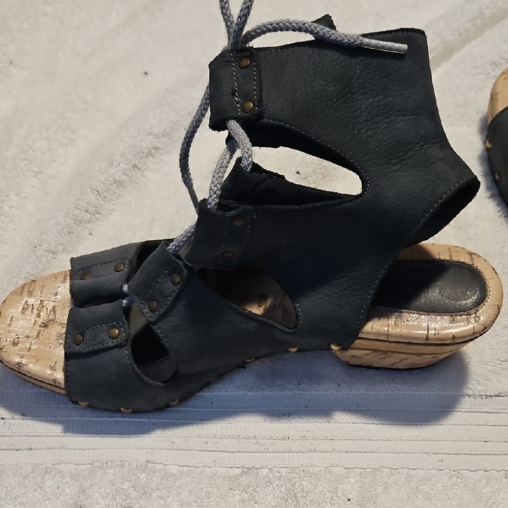 Derek Lam Black Lace-Up Cutout Wedge Sandals